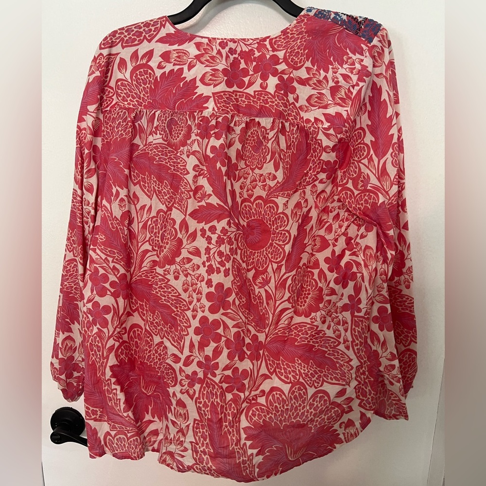 NWOT J. Crew Pink Floral Blouse with Blue Embroidery Detail Sz L - Picture 9 of 10